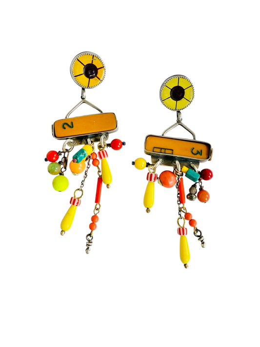 3 Bamboo earrings- found object mixed metal earrings