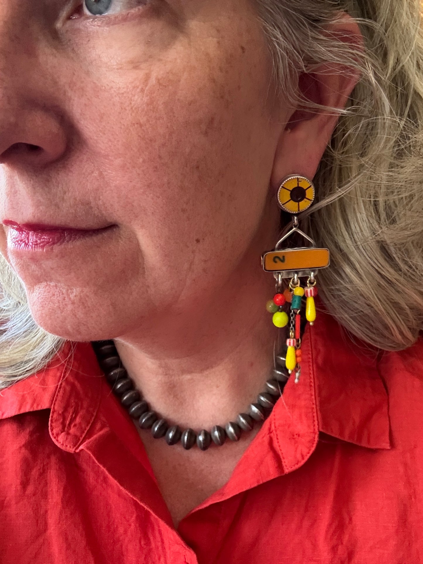 3 Bamboo earrings- found object mixed metal earrings