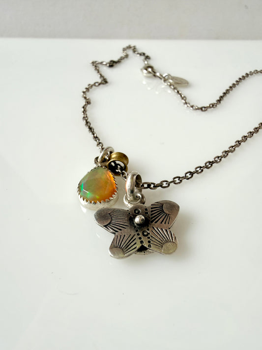 Butterfly and opal charm necklace