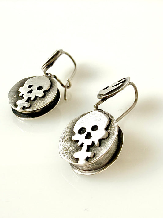 Sterling skull and flame drop earrings
