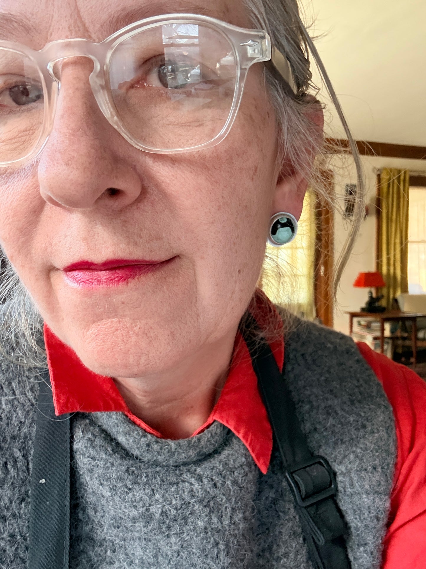 Blue and black license plate stud earrings