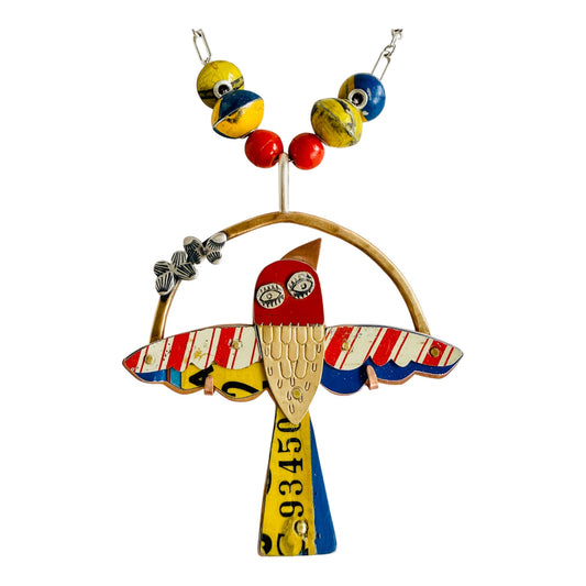 Big Top bird necklace with beads