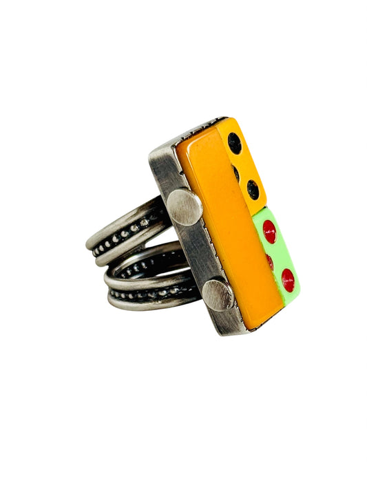 Roll the Dice ring- found object/sterling statement ring