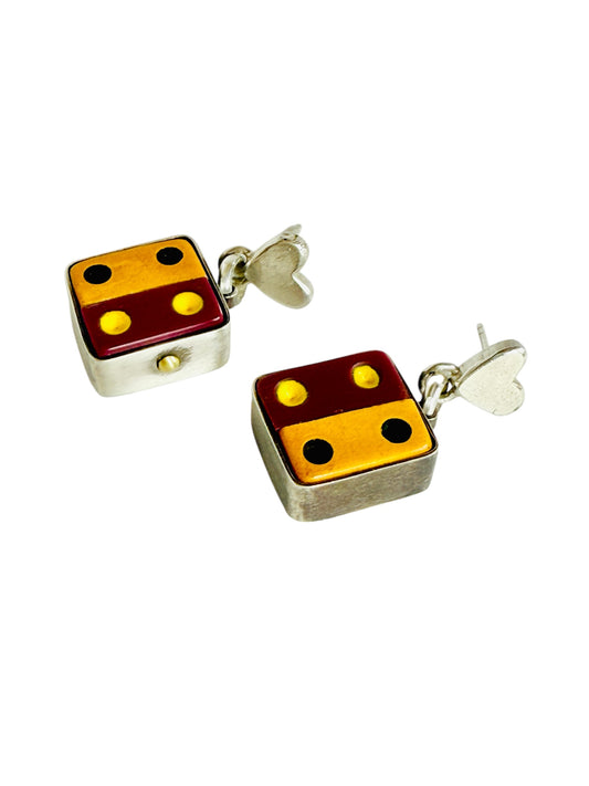 Dice Splice #2 earrings- found object earrings with sterling