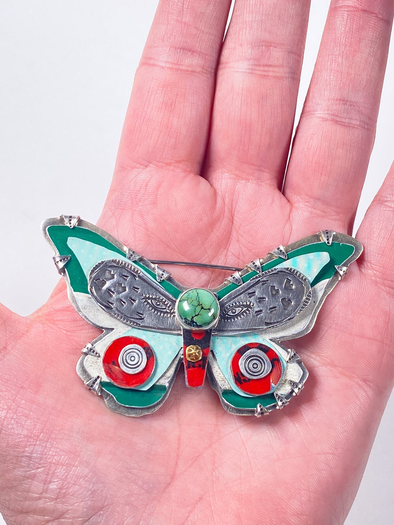Green Lucky Moth brooch