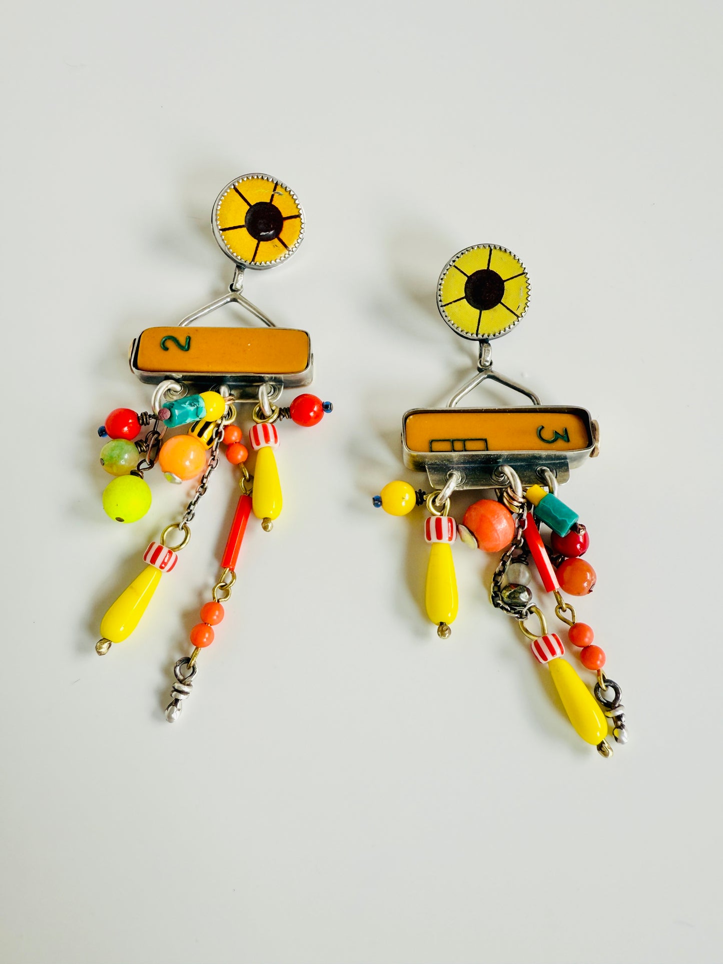 3 Bamboo earrings- found object mixed metal earrings