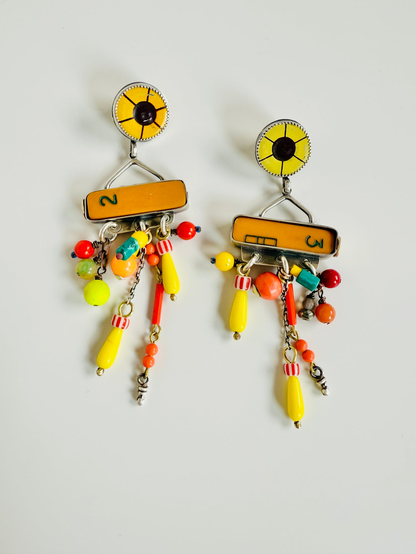 3 Bamboo earrings- found object mixed metal earrings