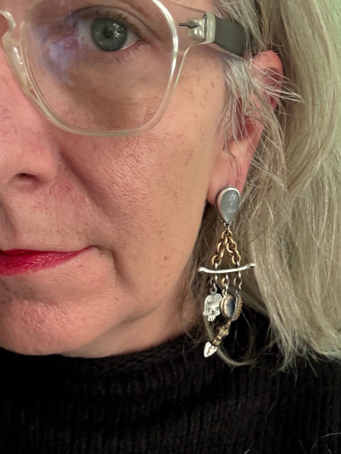 Sterling Silver Moonstone & Agate Statement Earrings – Skulls, Bones, Moons & Owls