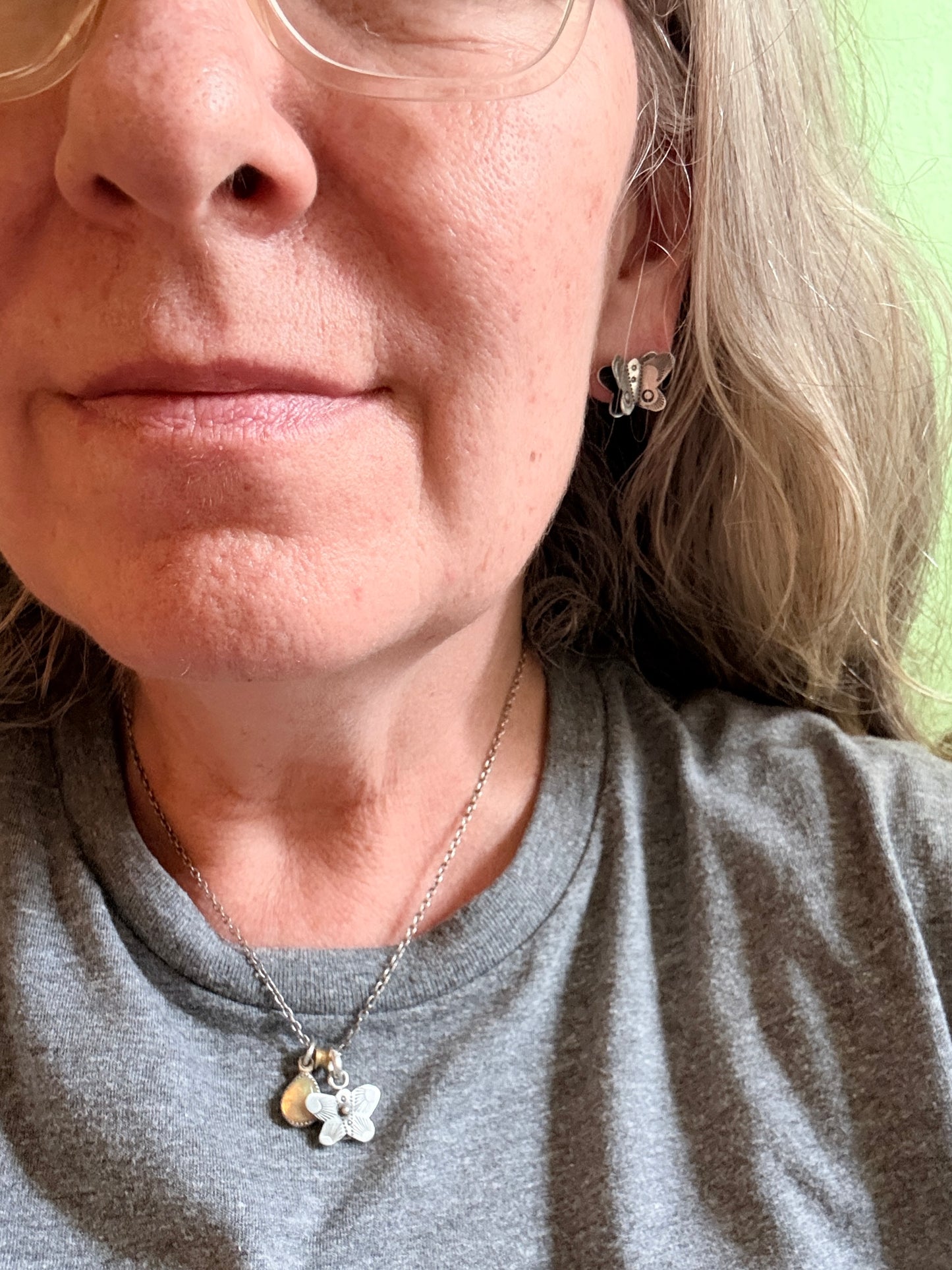 Butterfly and opal charm necklace