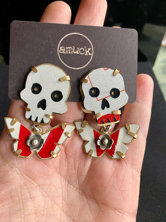 Red/white skull and butterfly earrings