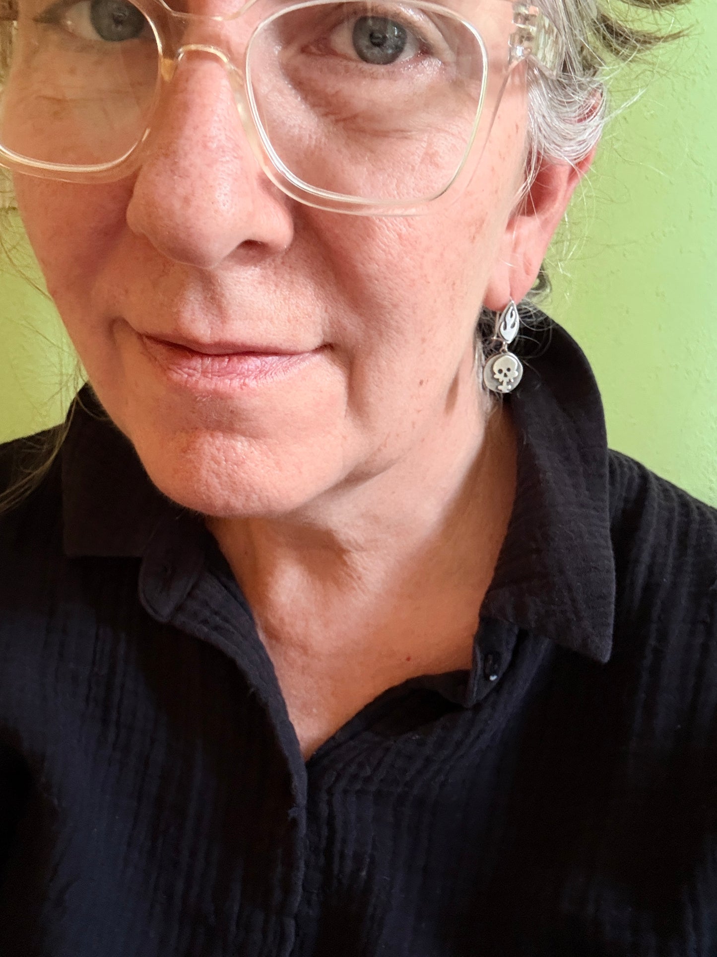 Sterling skull and flame drop earrings