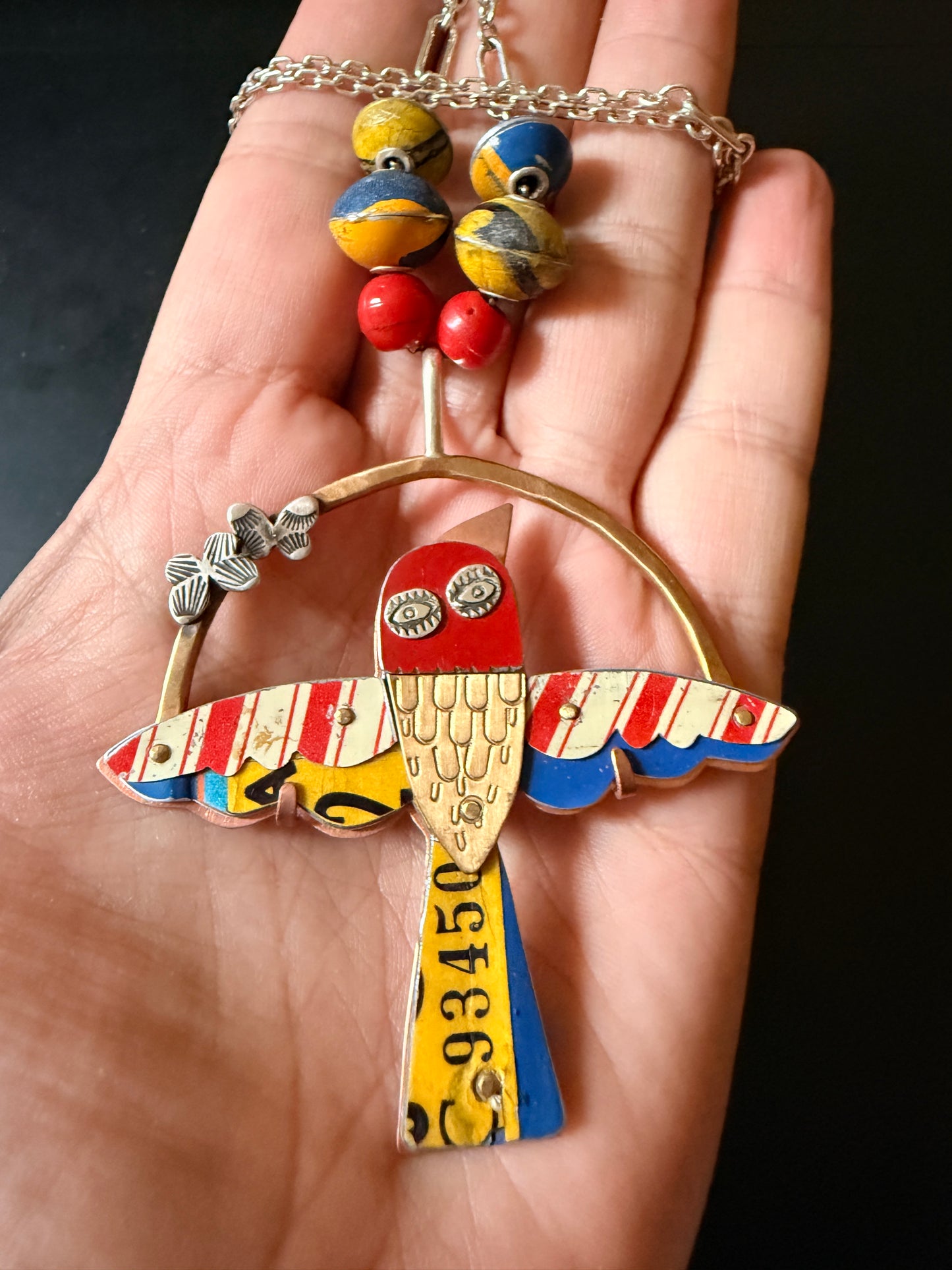 Big Top bird necklace with beads