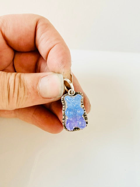lavender/blue gummy bear charm in sterling