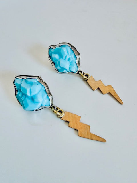 Vintage resin bead and reclaimed drum cymbal earrings 