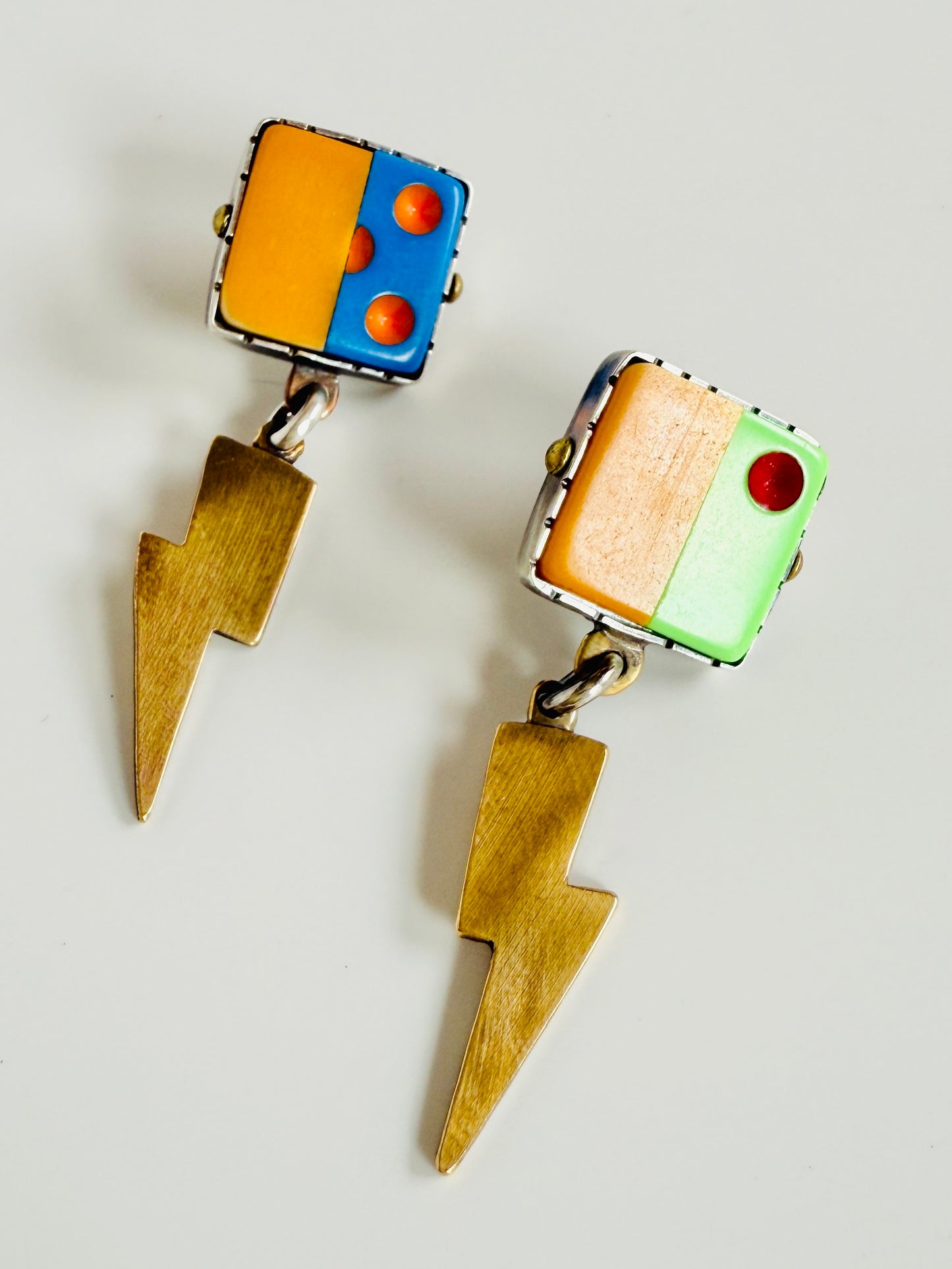 Dice Splice #3 earrings- found object earrings with sterling