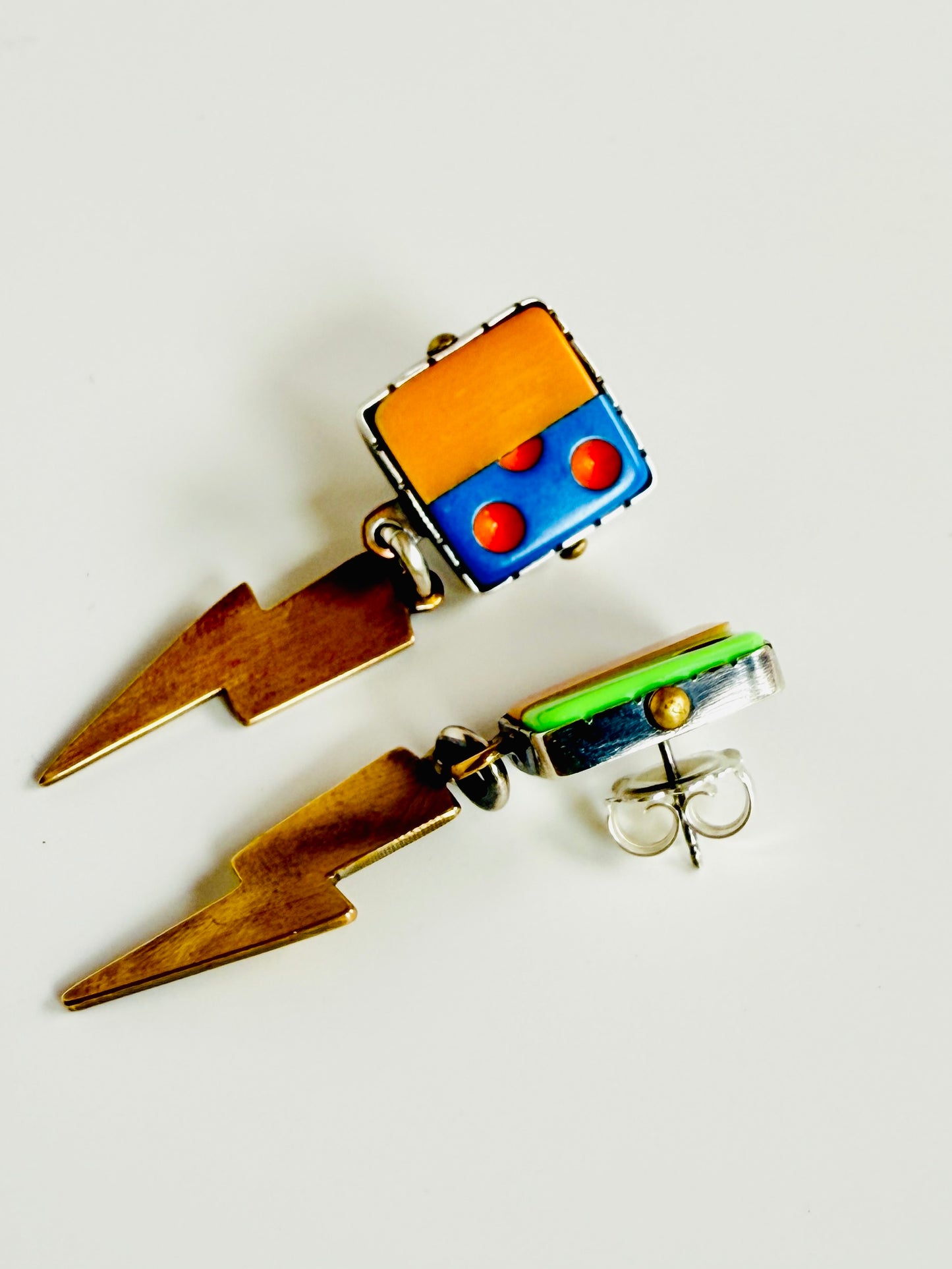 Dice Splice #3 earrings- found object earrings with sterling