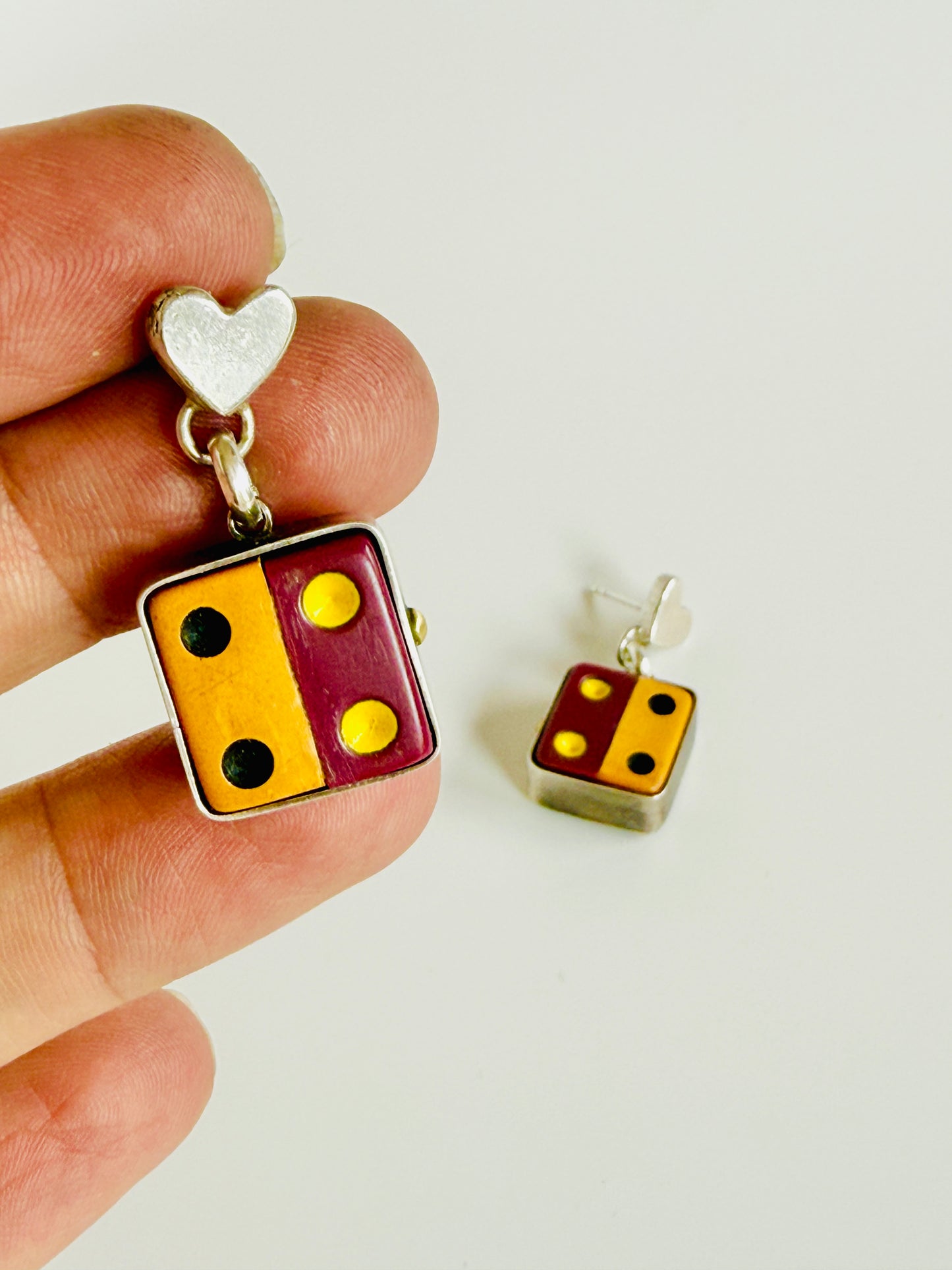 Dice Splice #2 earrings- found object earrings with sterling