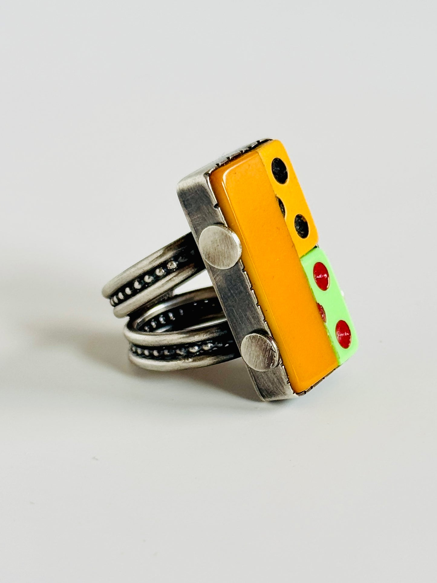 Roll the Dice ring- found object/sterling statement ring
