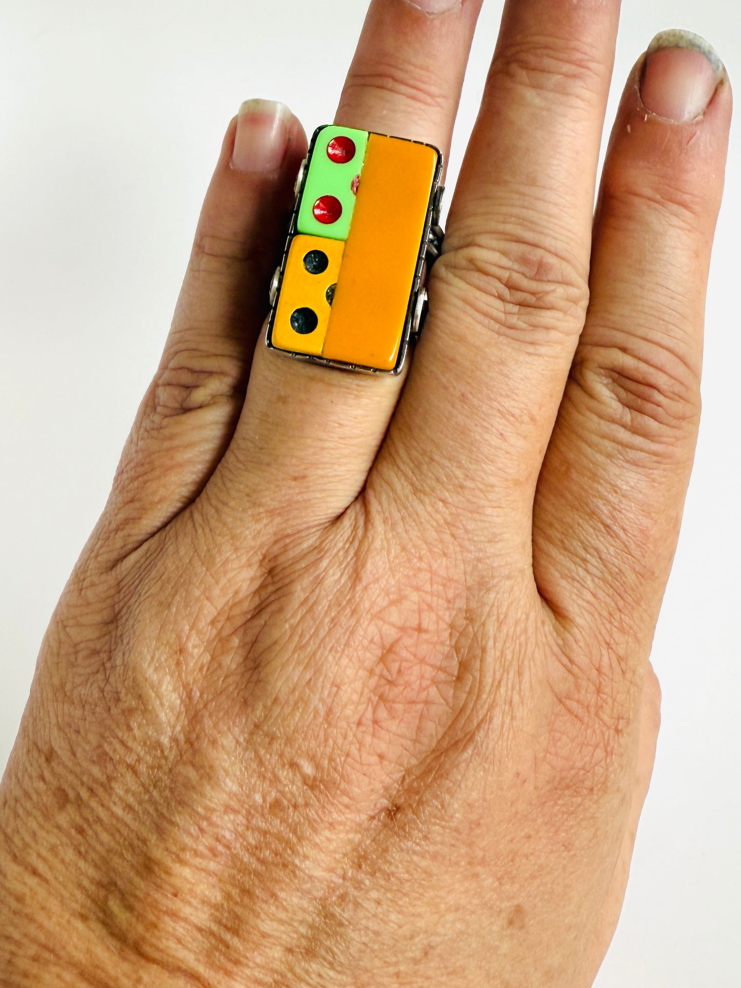 Roll the Dice ring- found object/sterling statement ring